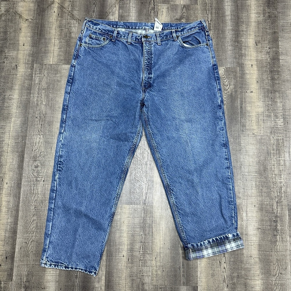 Vtg Carhartt B21 DST Flannel Lined Denim Jeans Men 46x30 Workwear USA Union Made